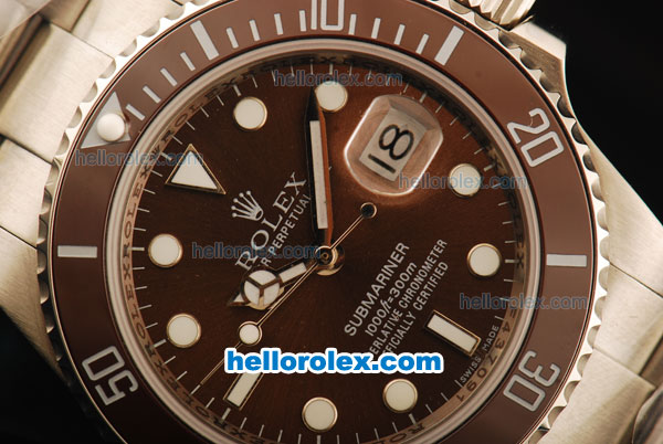 Rolex Submariner Swiss ETA 2836 Automatic Movement Steel Case and Strap with Brown Dial and Brown Ceramic Bezel - Click Image to Close